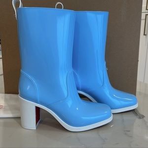 NWT Christian Louboutin Loubirain Sky Blue Rain Boots | Size 40 |